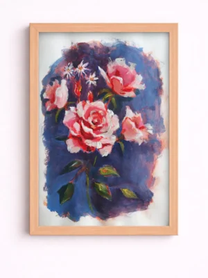 Pink Flowers on Dark Background — Art Print (8×12 inches)